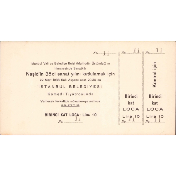 Tiyatro bileti, 1938, 11x22 cm