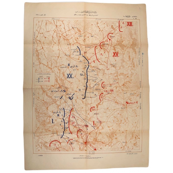 Osmanlıca Tannenberg Melhamesi (2. gün) savaş haritası, İstanbul Askerî Matbaa 1926, 50x58 cm