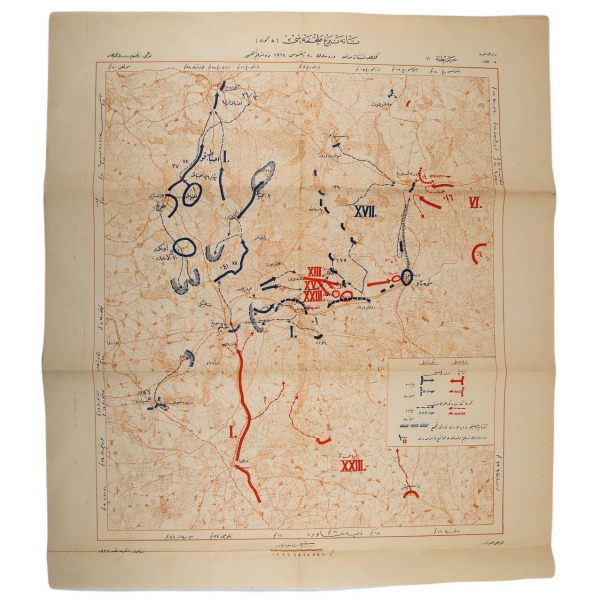 Osmanlıca Tannenberg Melhamesi (5. gün) savaş haritası, İstanbul Askerî Matbaa 1926, 50x57 cm