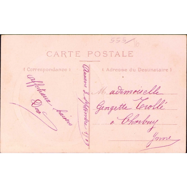 Fransa Cumhuriyeti pullu, 1909 tarihli Fransızca mektup kartı, arkası haliyle