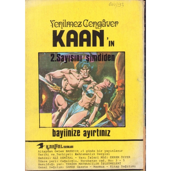 Altaydan Gelen Bahadır, Sayı: 1, Kartal Yayınları, 16x23 cm