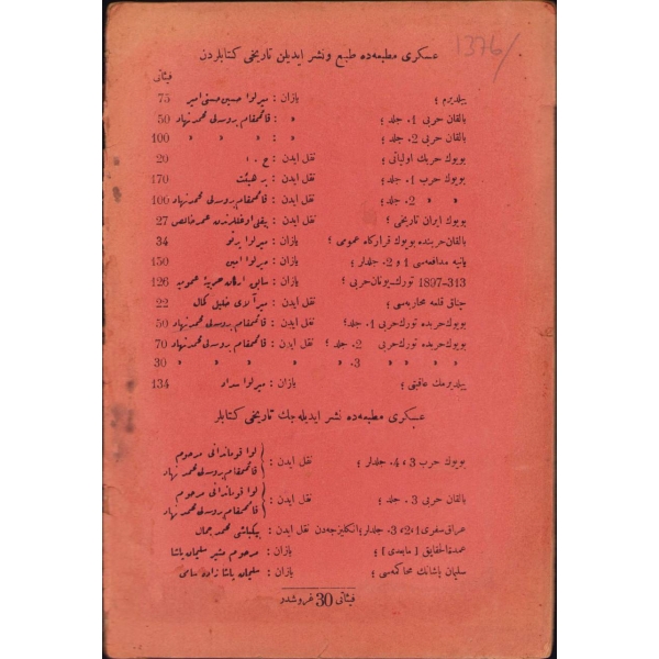 Osmanlıca Askeri Mecmua'nın Tarih Kısmı, Mütekaid Yüzbaşı Dukakinzade Feridun, Osmanlıca imza ve ithaflı, Askeri Matbaa, 1928, 41 sayfa, 16x24 cm, yıpranmış haliyle