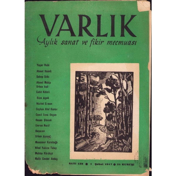 Varlık dergisi 139. sayı, 1 Şubat 1947, 15 syf., 25x34 cm