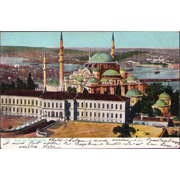 Süleymaniye Camii'nden Haliç manzarası, Constantinople, arkası Fransızca yazılı
