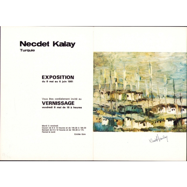 Necdet Kalay'dan Islak İmzalı Sergi Davetiyesi, Galerie Basilisk, Fransızca, 18x25 cm