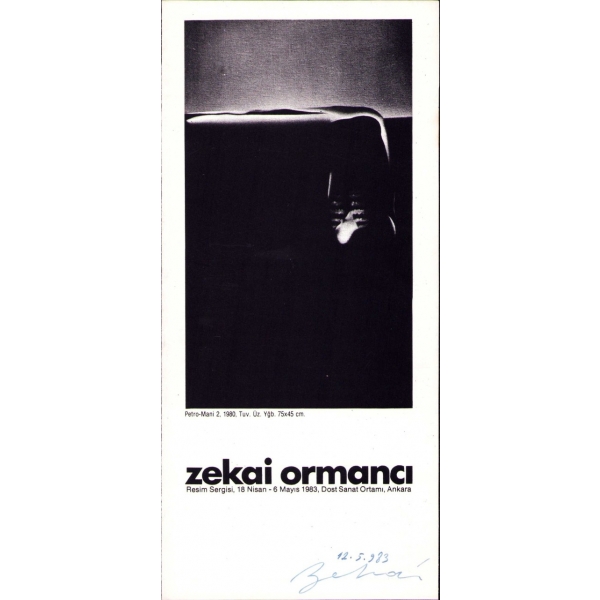 Ressam Zekai Ormancı'dan Islak İmzalı Resim Sergisi Broşürü, 18 Nisan - 6 Mayıs 1983, Dost Sanat Ortamı, Ankara, 12x25 cm