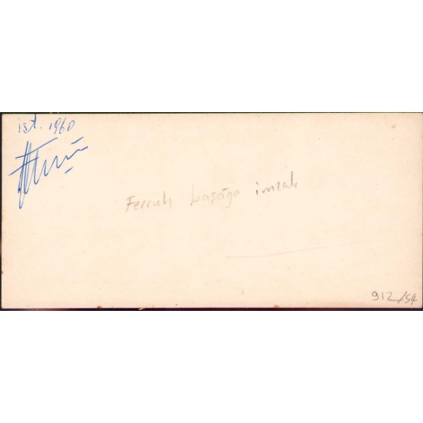 Ressam Ferruh Başağa'dan Islak İmzalı Resim - Heykel Sergisi Davetiyesi, Amerikan Haberler Bürosu, 14-28 Şubat (1960), 15x8 cm