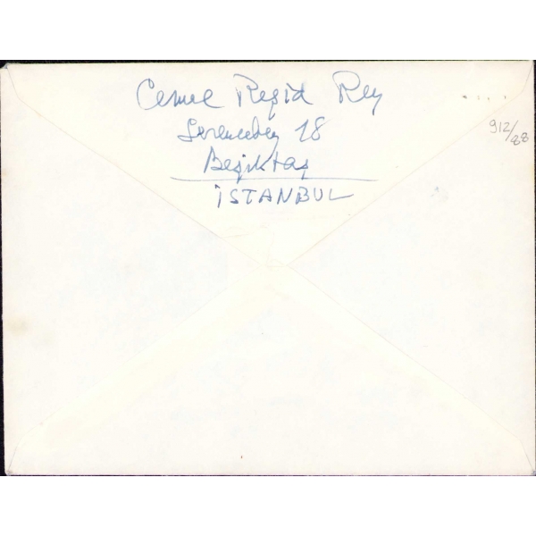 Devlet Sanatçısı Cemal Reşit Rey'den Besteci Herman Özkalfayan'a Gönderilmiş 4 Ekim 1976 Tarihli Teşekkür Mektubu, Orijinal Zarfı İçinde, Zarf 17x13 cm, 24x30 cm