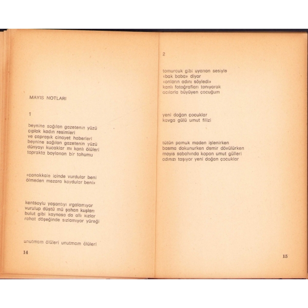 Necati Yıldırım'dan Sevgi Sanlı'ya İthaflı ve İmzalı ''Umutsuzluğu Dağıt Yüzünden'', Gündem Yayınları, Birinci Basım: Kasım 1978, ön kapağın sağ altında ufak bir yırtık mevcuttur