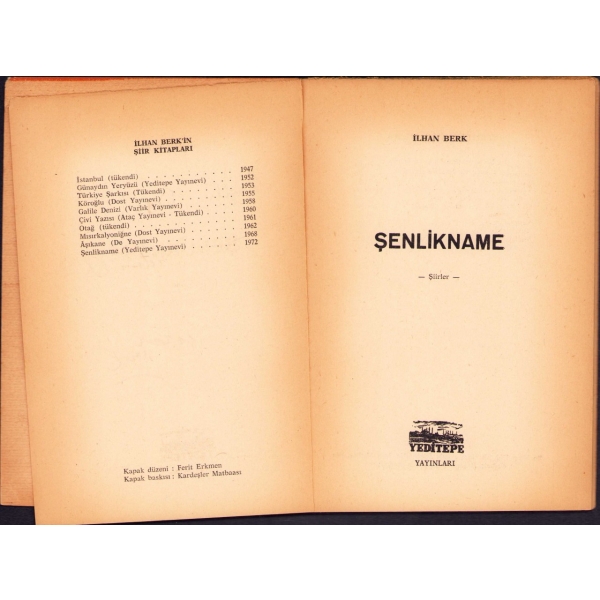 İlhan Berk'ten Sevgi Sanlı'ya İthaflı ve İmzalı ''Şenlikname'', Yeditepe Yayınları, Ekim 1972