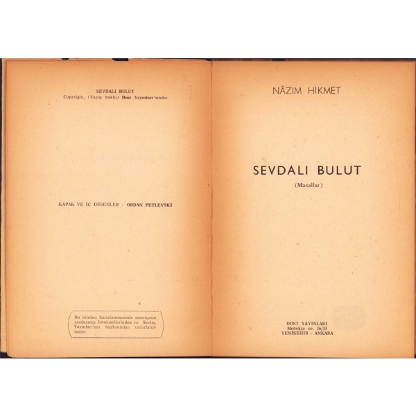 Sevdalı Bulut (Masallar), Dost Yayınları, İstanbul - Eylül 1968