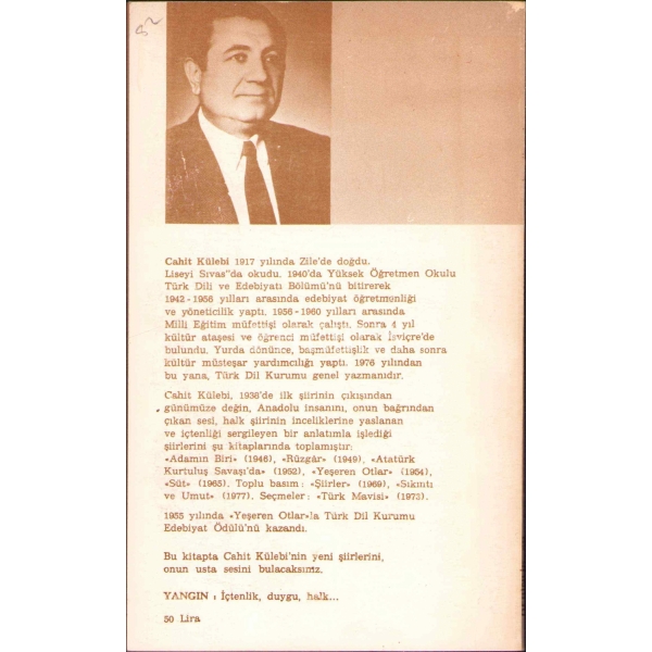 Yangın, Cahit Külebi, Derinlik Yayınları, Birinci Baskı: Mart 1980