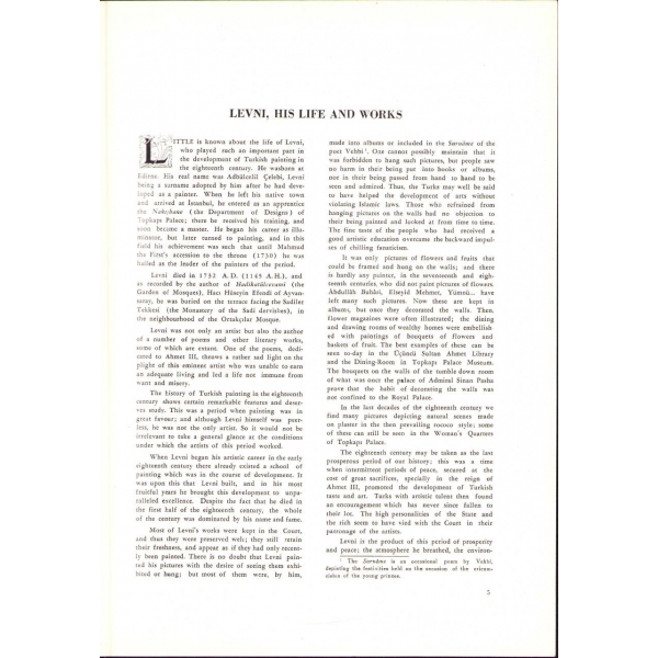 İngilizce ''Levni'', Dr. Süheyl Ünver, Turkish Press, Broadcasting And Tourist Department, İstanbul - 1951 - Milli Eğitim Basımevi, 35 sayfa, 24x34 cm
