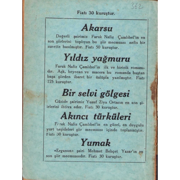 Kuş Cıvıltıları (Çocuk Şiirleri), Yusuf Ziya Ortaç, Kanaat Kitabevi - İstanbul 1938, sırtında kopuklar mevcut, haliyle
