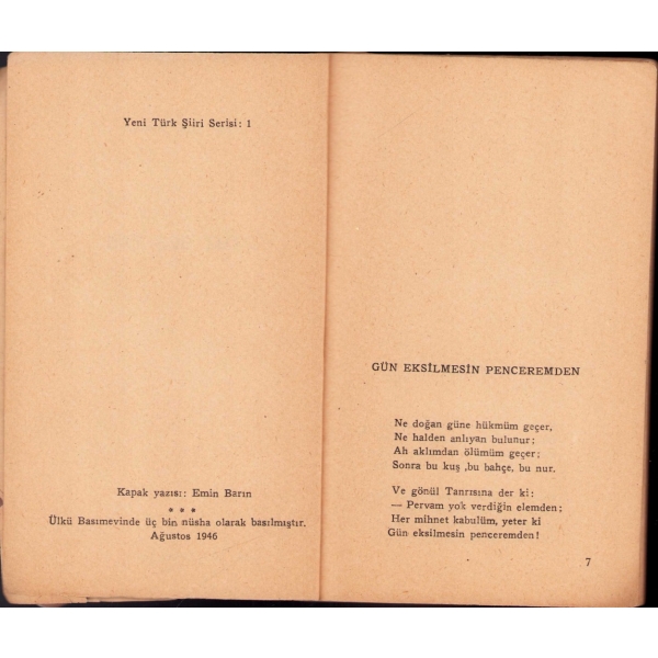 Cahit Sıtkı Tarancı'dan Suphi Taşhan'a İthaflı ve İmzalı ''Otuz Beş Yaş'', Varlık Yayınları, Ağustos 1946, kapağı mevcut değil, sadece metin haliyle