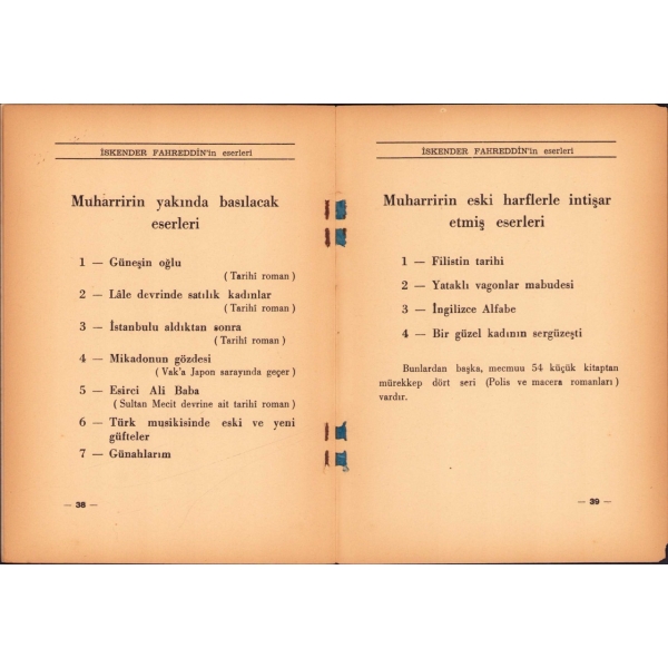 İskender Fahreddin'in Eserleri, Akşam Matbaası - İstanbul 1934