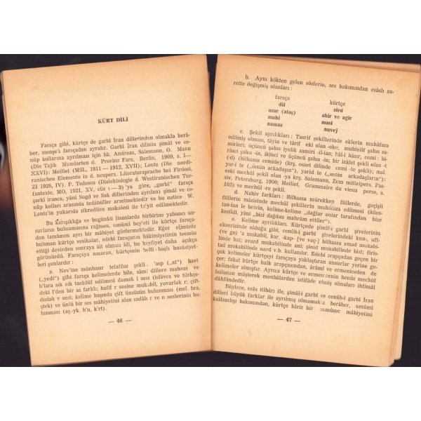 Kürtlerin Menşei ve Kürt Dili İncelemeleri, Yazanlar: Mc. Carus - Minorsky & Doğan Kılıç Şıhhesenanlı, İstanbul 1963, metin sırttan ayrılmış, haliyle