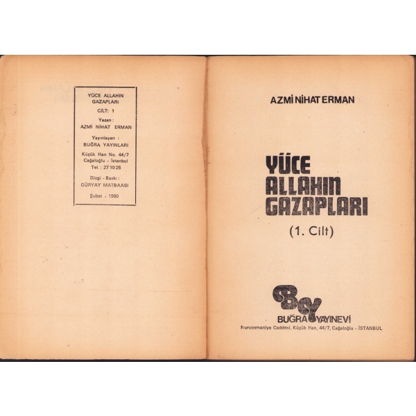 Yüce Allah'ın Gazapları - 4 cilt tam takım, Azmi Nihat Erman, Buğra Yayınevi, 1980