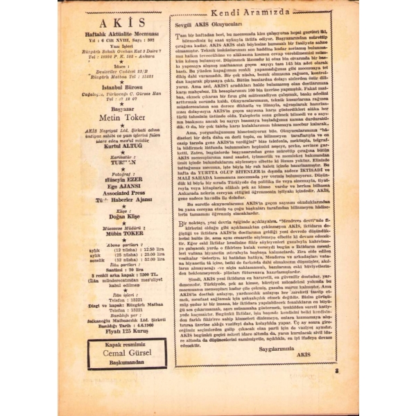 Akis dergisi 302. sayı, 5 Haziran 1960, 20x28 cm