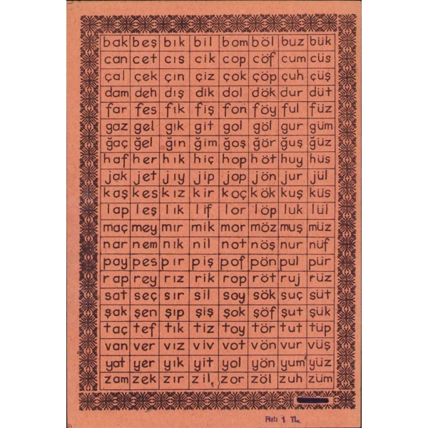 Hece Tablosu, Ak Kitabevi, 17x25 cm