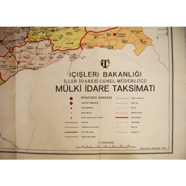 Türkiye Mülki İdare Haritası, İçişleri Bakanlığı İller İdaresi Gen. Müd., 1960, 66x154 cm