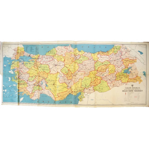 Türkiye Mülki İdare Haritası, İçişleri Bakanlığı İller İdaresi Gen. Müd., 1960, 66x154 cm