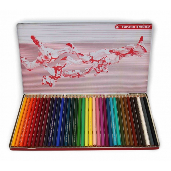 Schwan - Stabilo marka teneke kutusunda renkli kurşun kalem seti, 36 adet, 32x19 cm