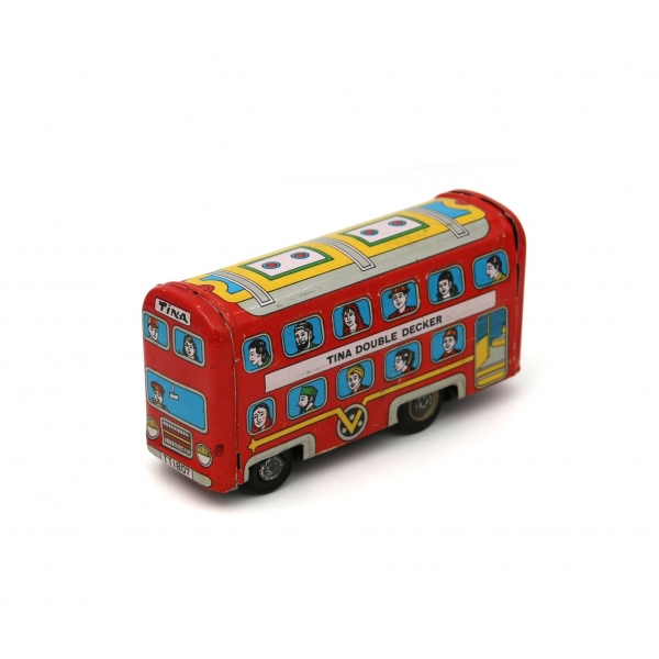 Tina Toys marka teneke çift katlı otobüs, 16x5x7 cm