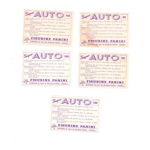 5 adet Super Auto kartı (No. 65 -121-139-145 ve 149), 10x7 cm