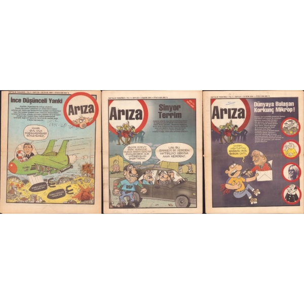 Üç adet Arıza dergisi, Sayı: 20-23 ve 25, 28x34 cm