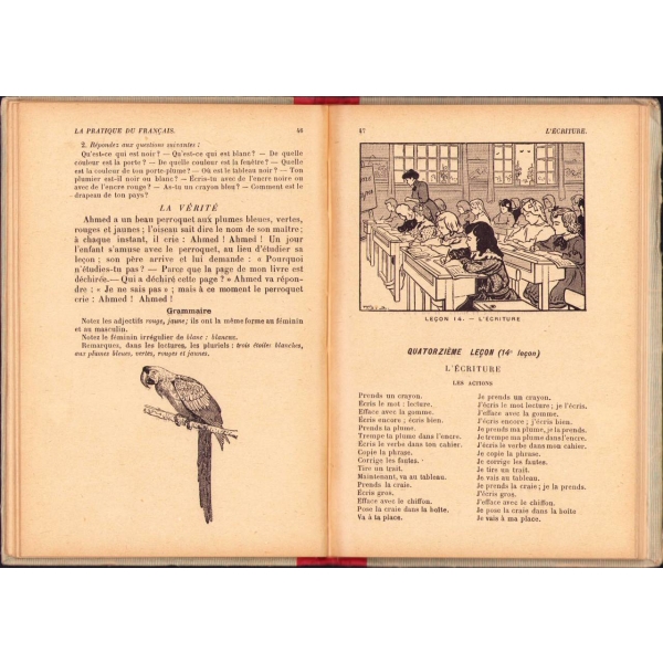 Fransızca La Pratique Du Français [1 ve 3. Seviye], E. Chaufour, Paris, 1926 ve 1929, 119+126 s., 13x19 cm, cildi yıpranmış haliyle
