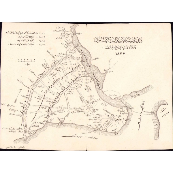 Osmanlıca 1. Justinianus Zamanında İstanbul haritası, 1873, 22x30 cm