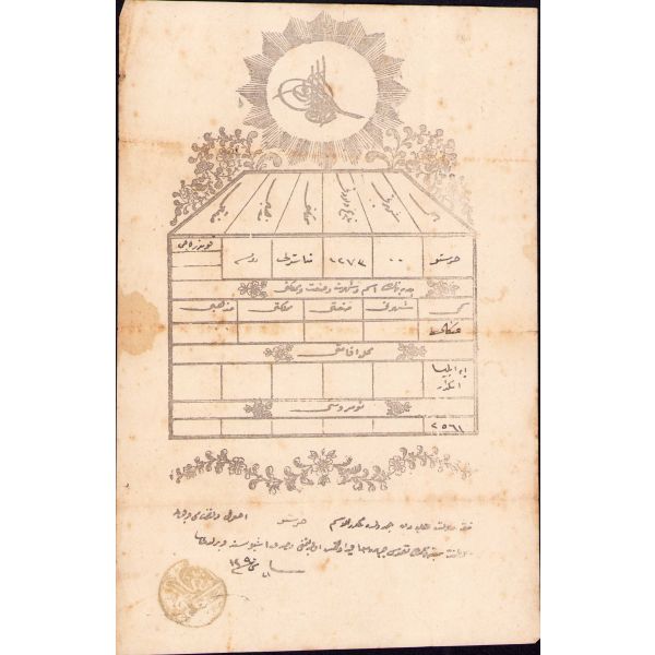 Osmanlıca nüfus tezkiresi, 1290 tarihli, 17x25 cm, yıpranmış haliyle