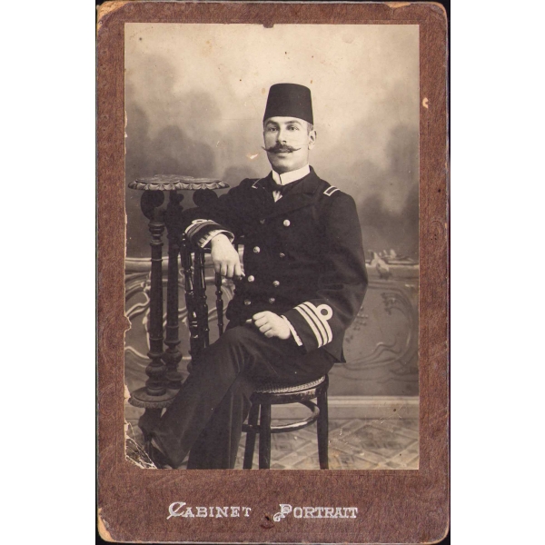 Bahriyeli Osmanlı Subayı Kabin Fotoğrafı, Metelin [Midilli Adası], 11x17 cm