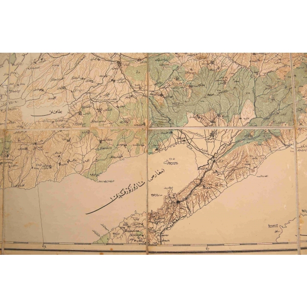 Osmanlıca Tekirdağ Haritası, Mehmed Şükrü [Sagun] Paşa'nın Terekesinden, 70x65 cm