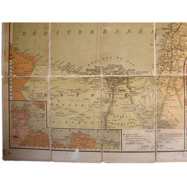 Fransızca Türkiye ve Avrasya haritası, Kafkaslar, İran ve Mısır, iki parça haliyle, Mehmed Şükrü [Sagun] Paşa'nın Terekesinden, 93x80 cm
