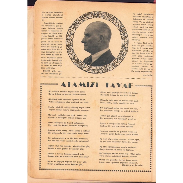 Atatürk Albümü, Yedigün dergisi eki olarak, 77 sayfa., 23x31 cm, yıpranmış haliyle