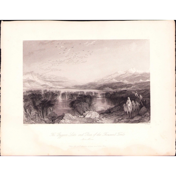 The Gygean Lake [Marmara Gölü] Place of the Thousand Tombs gravürü, ed. T.Allom-S.Fisher, Paris baskı, 20x26 cm