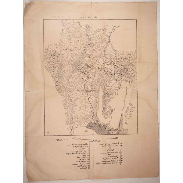 Osmanlıca muharebe meydanı krokisi ve Bulgaristan haritası, 37x49 cm, yorgun haliyle