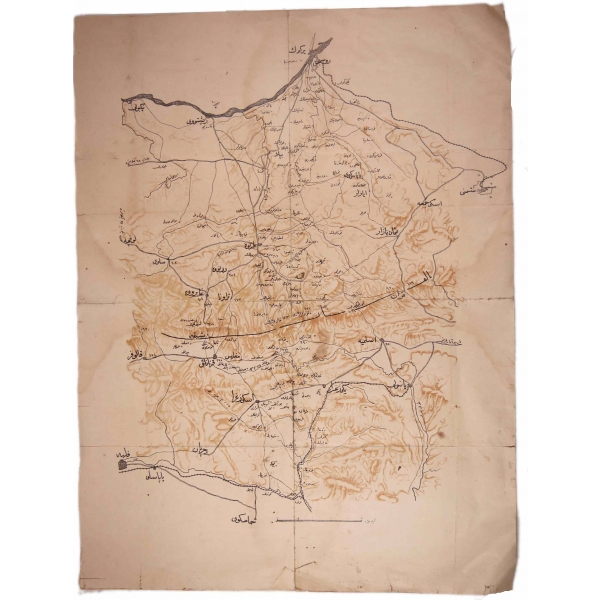 Osmanlıca muharebe meydanı krokisi ve Bulgaristan haritası, 37x49 cm, yorgun haliyle