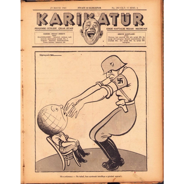 Karikatür Dergisi [235-286 arası sayılar (eksik sayılar mevcuttur)], 1940-41, 26x32 cm, epey yıpranmış haliyle