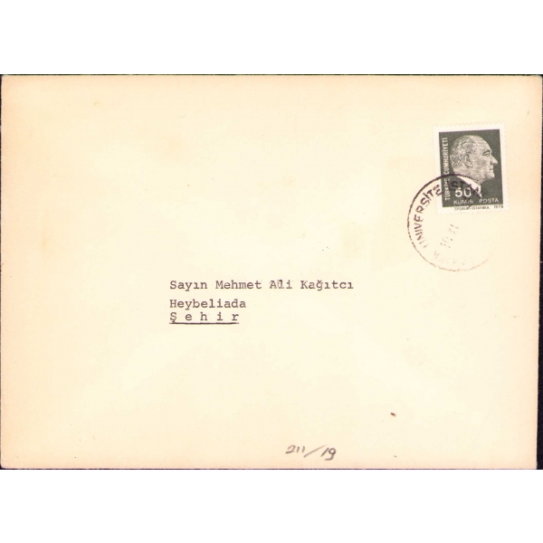 Mehmed Ali Kâğıtçı'ya Kâzım Taşkent'ten bayram tebrik kartı ve zarfı, 13x18 cm
