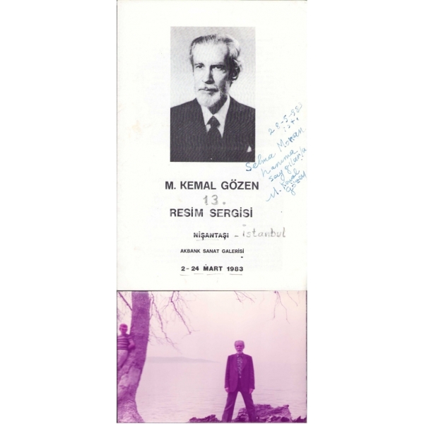Ressam Mustafa Kemâl Gözen'den İthaflı ve İmzalı Resim Sergisi Broşürü ve Ressamın İthaflı ve İmzalı Fotoğrafı