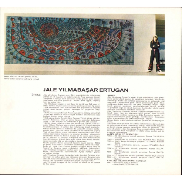 Seramik Sanatçısı Jale Yılmabaşar Ertugan'dan İthaflı ve İmzalı Broşür, 24x22 cm