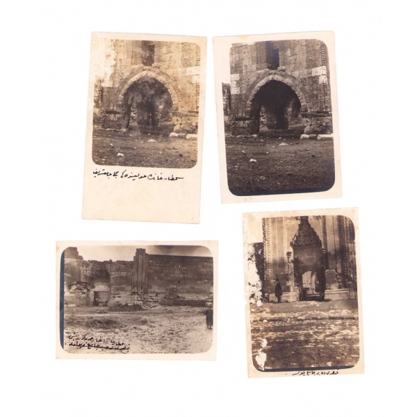 Sultan Han [Aksaray] ve Kayseri'de bir camiye ait 9 adet fotoğraf, çeşitli boyutlarda (ortalama 8x11 cm), yıpranmış halleriyle