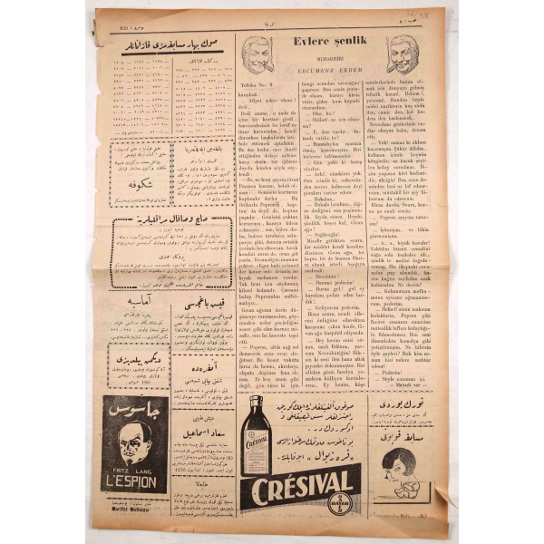 Osmanlı ve Latin alfabesiyle Akbaba gazetesi, 19 Teşrinisani 1928, 4 sayfa, 30x45 cm, arka sayfasında kesik mevcut haliyle