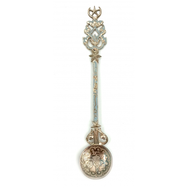 Sultan Abdülhamid Tuğralı 1293 Tarihli Osmanlı Madenî Parası Tasvirli Gümüş Kaşık, ucu ay-yıldızlı, Osmanlıca 