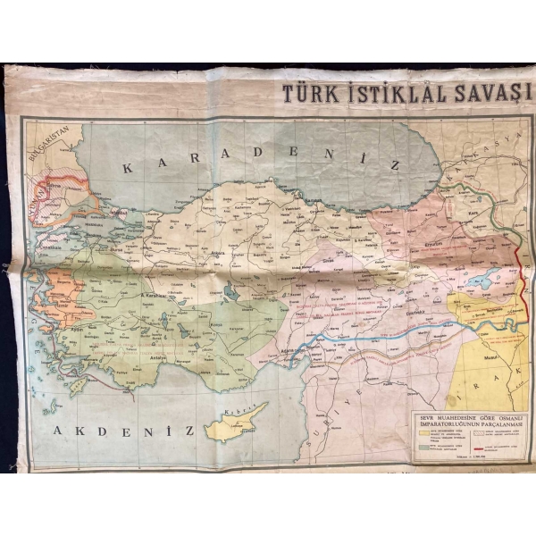 Türk İstiklal Harbi Haritası, İstiklal Harbi'nin Başlangıcından Sakarya'ya Kadar Cepheler ve Muharebeler, Miilli Eğitim Basımevi, 1963, 160x160 cm