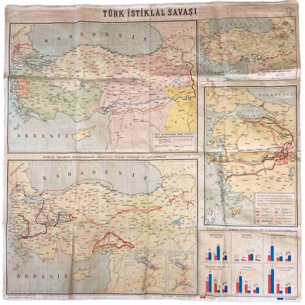 Türk İstiklal Harbi Haritası, İstiklal Harbi'nin Başlangıcından Sakarya'ya Kadar Cepheler ve Muharebeler, Miilli Eğitim Basımevi, 1963, 160x160 cm