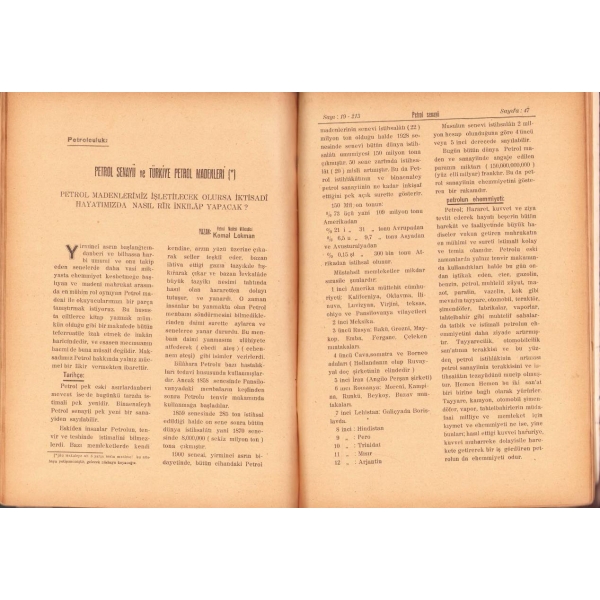 Türk Yurdu dergisi, sayı: 19-213, Temmuz 1929, 19x27 cm, kapağı yıpranmış haliyle